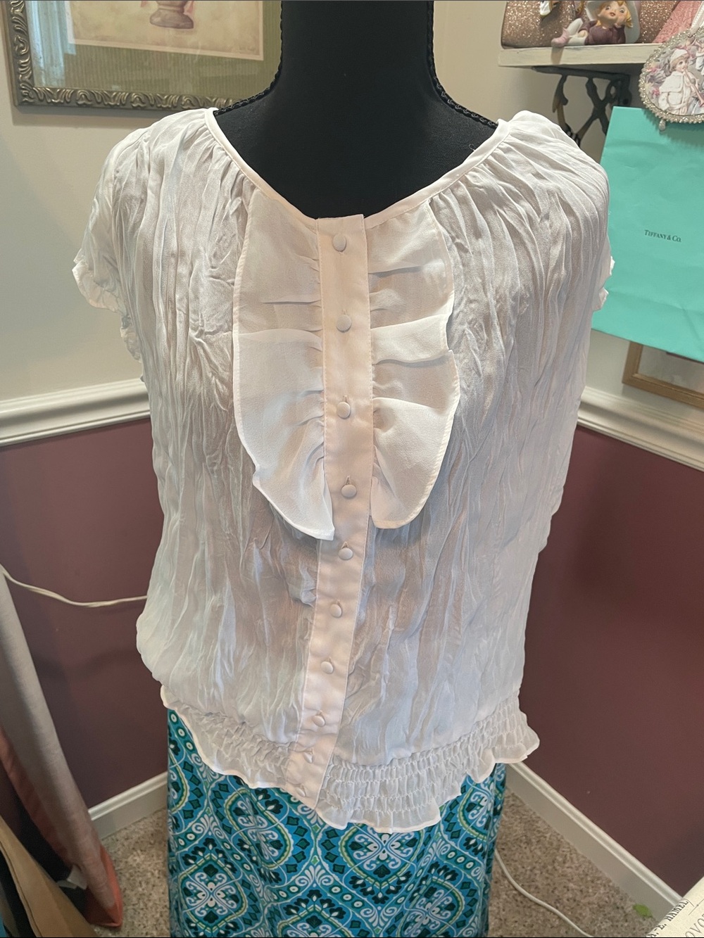 White Ruffled Button-Front Blouse - Allison Taylor